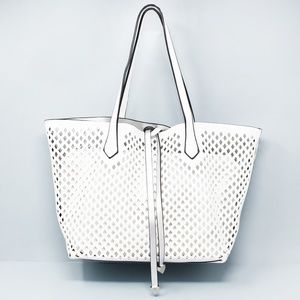 Diamond Perforated Satchel Bag - WHITE